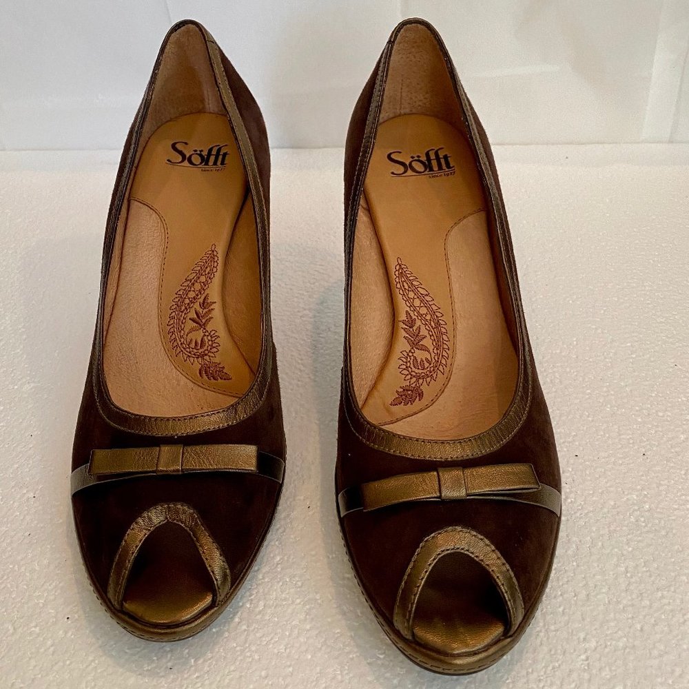 Sofft Gayle Chocolate/Bronze Peep Toe Pumps, 9.5